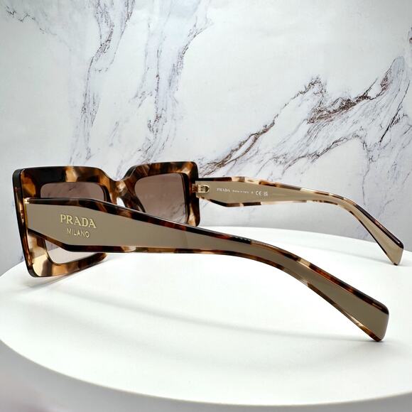 New PRADA Sunglasses Brown Beige Caramel Tortoise Gold Symbole Womens Rectangle